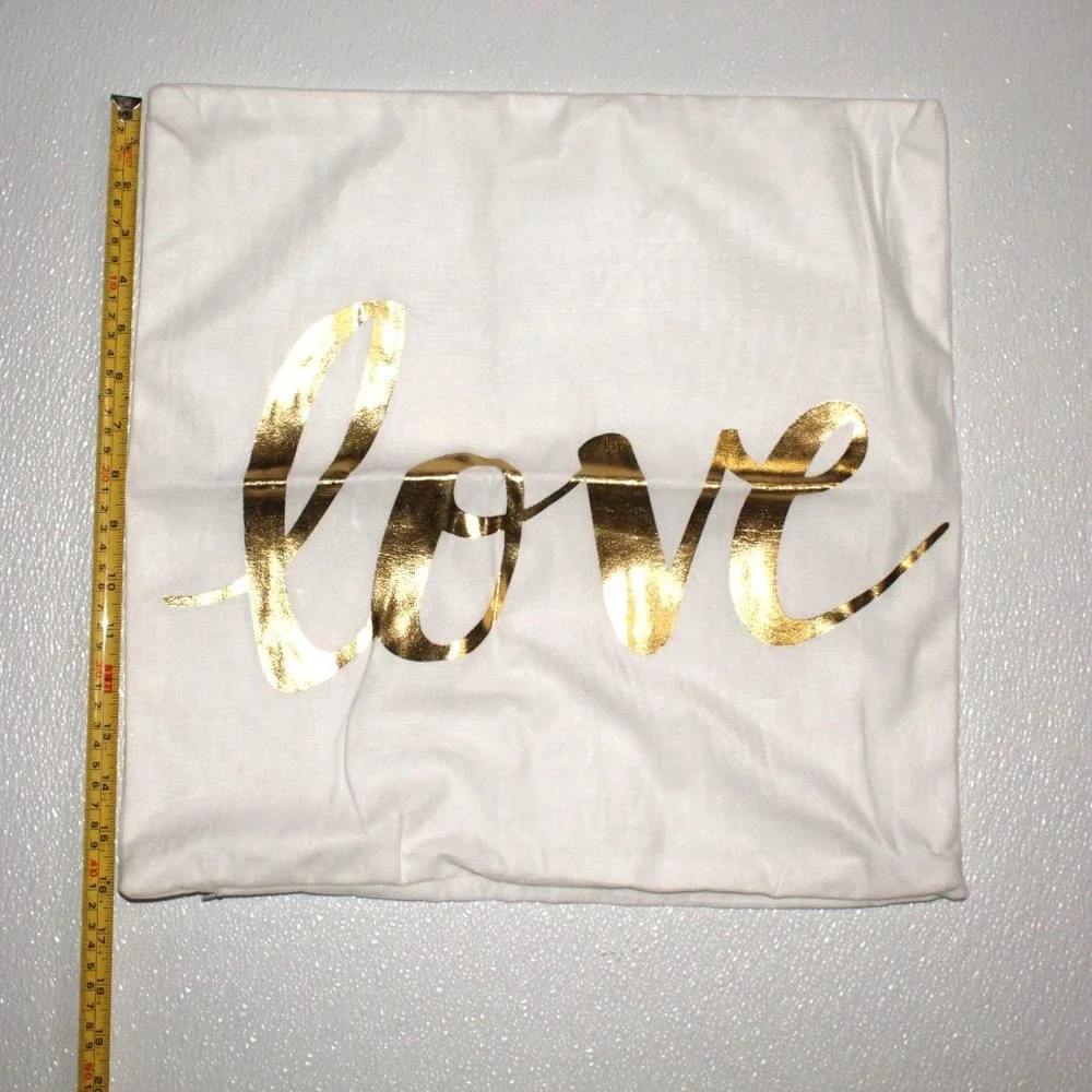 Modern 3 Piece Set Lot of Gold Lame Pillow Cases Of Self Love Verbiage 17" X 17" - Picture 6 of 9